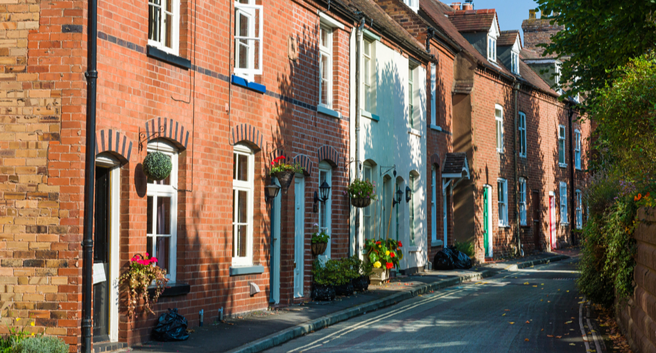 Street of traditional terrace houses in Bridgenorth, Shropshire