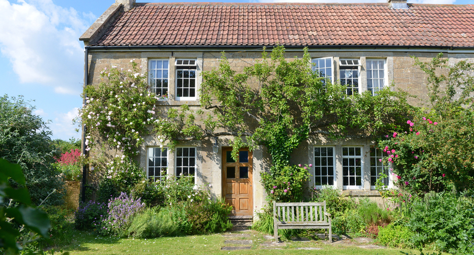 The front of an English cottage